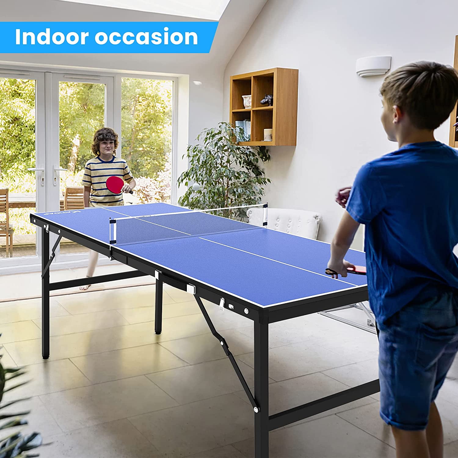 Mid-Size / for Indoor&Outdoor Table Tennis Game Ping Pong Table with Net Plus 2 Table Tennis Paddles and 4 Balls Amyove Portable Table Tennis Table