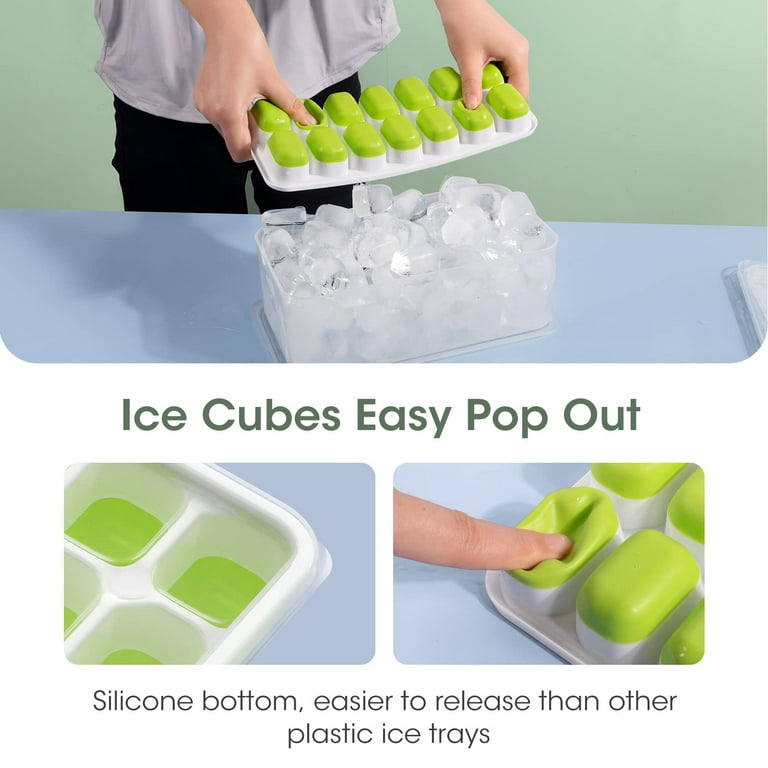  DOQAUS Ice Cube Tray with Lid and Bin, 3 Pack Silicone