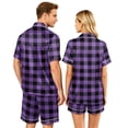 thumbnail image 5 of Button Up Pajamas for Women Mens Pajamas Set Shorts Men's Pajama Sets Matching Pajamas for Couples Matching Pajamas Set for Couples Plaid Button Down Soft Cooling Sleepwear Pockets Women Men, L, 5 of 5