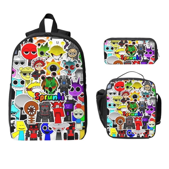 Cute 3-Piece Cartoon Backpack Set, Large Capacity 17 inch Laptop Backpack Game Cartoon Pattern Travel Daypack