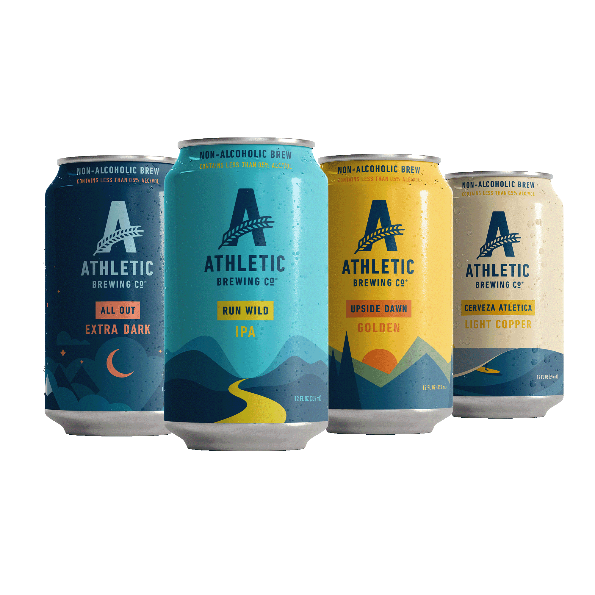 Athletic Brewing Company All Out Extra Dark, Upside Dawn, Run Wild & Cerveza Atletica Mixed Case, Craft Non-Alcoholic Beer Beer, 12 fl oz Cans, 24 Pack