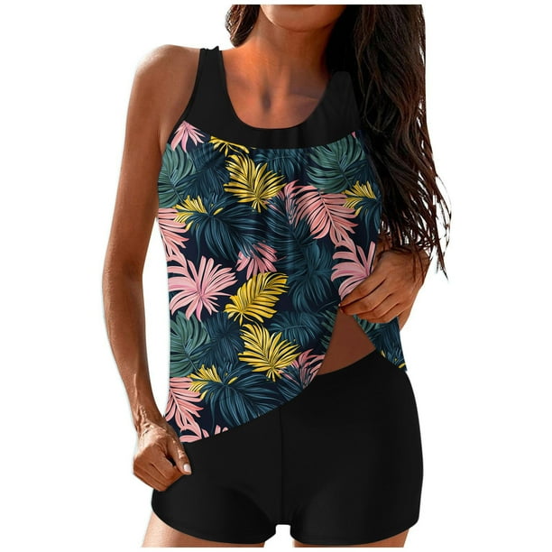 Traje de Baño de Dos Piezas para Mujeres Traje de Baño Conservador con Correa de Espalda Y Control Del Vientre, Conjuntos Cortos de Playa para Mujeres