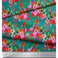 thumbnail image 3 of Soimoi Green Poly Georgette Fabric Laceleaf & Macaw Parrot Bird Decor Fabric Printed BTY 52 Inch Wide, 3 of 3