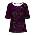 thumbnail image 4 of Nmnitkp Womens Tops High Quality Fabric New Vintage Floral Print Pullover Women's Summer Loose Casual Short Sleeve Chiffon Top T-Shirt Blouse（Plus Size）, 4 of 5