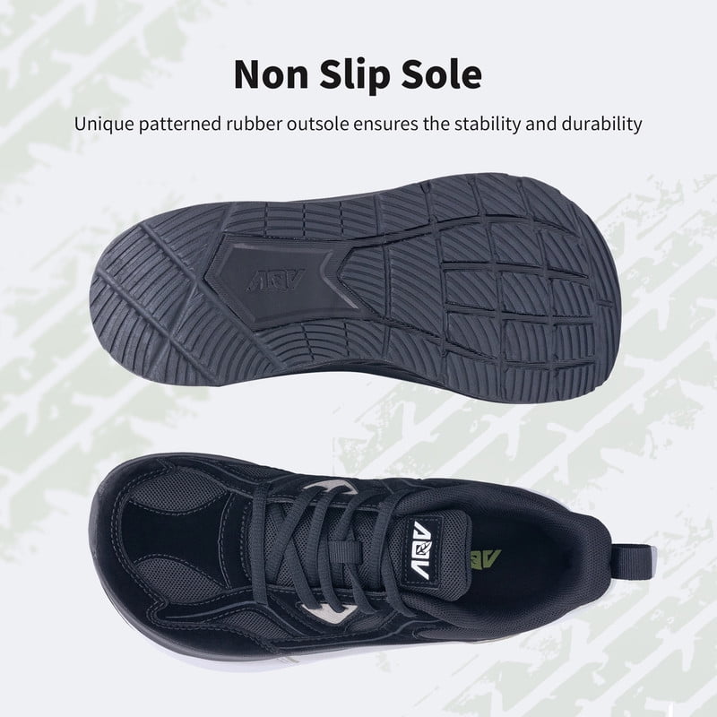 AOV Extra Wide Toe Box Arch Support Walking Shoes,Orthotic Plantar Fasciitis Tennis Sneaker,Black&gray,Size 9