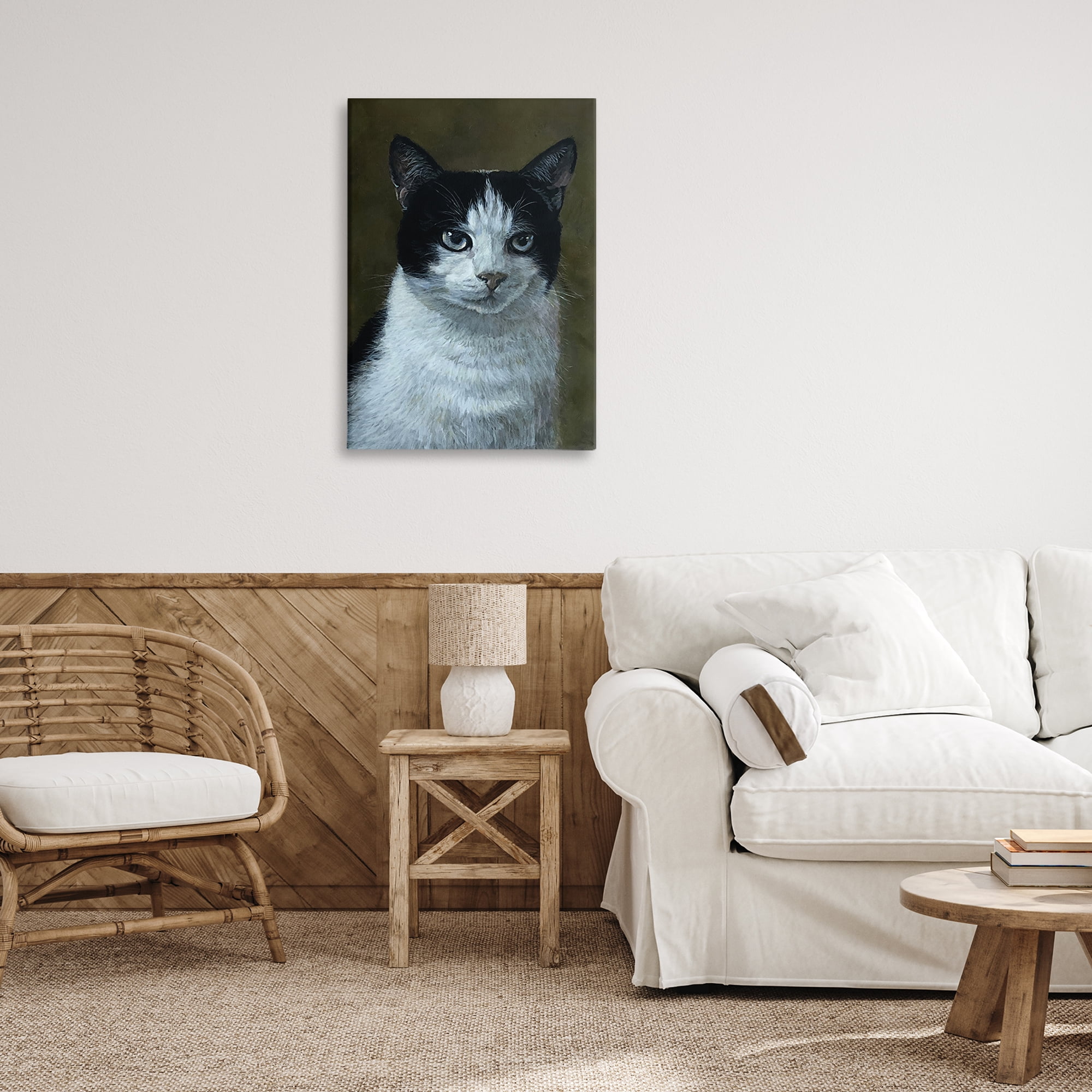 Stupell Industries Black & White Cat Angst Animals Painting Wrapped Canvas Art Print Wall Art, 20 x 30