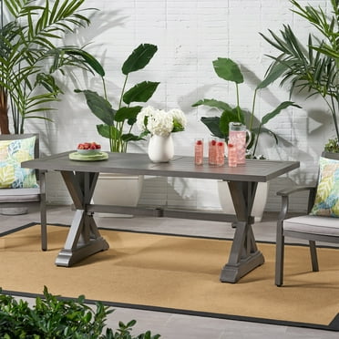Noble House Landau Modern Outdoor Aluminum Dining Bench in Dark Gray