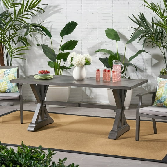 Noble House Lamphere Outdoor Aluminum Dining Table in Dark Gray