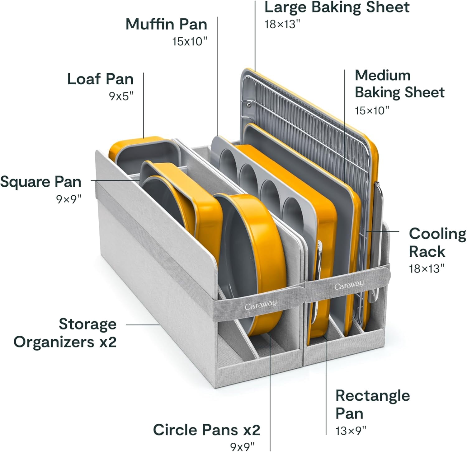 Caraway Nonstick Ceramic Bakeware Set (5 Pieces) - Baking Sheets, Assorted Baking Pans & Storage - Aluminized Steel Body - Marigold