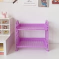 thumbnail image 1 of Estante de escritorio de 2 capas con barandilla lateral, plegable, apilable, de doble capa, para almacenamiento de cosméticos y papelería, color morado, 1 of 1