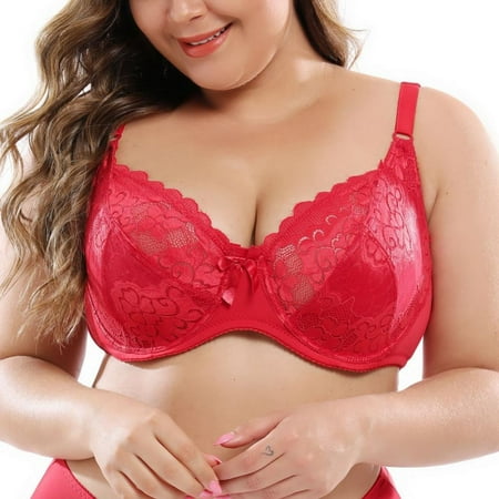 

Women s Full Coverage Underwire Unlined Bra Lace Floral Plus Size Underwear Wireless Support Bra 36-46D