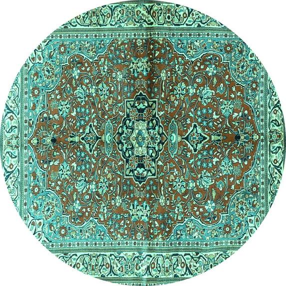 Ahgly Company Machine Washable Indoor Round Persian Turquoise Blue Traditional Area Rugs, 8' Round