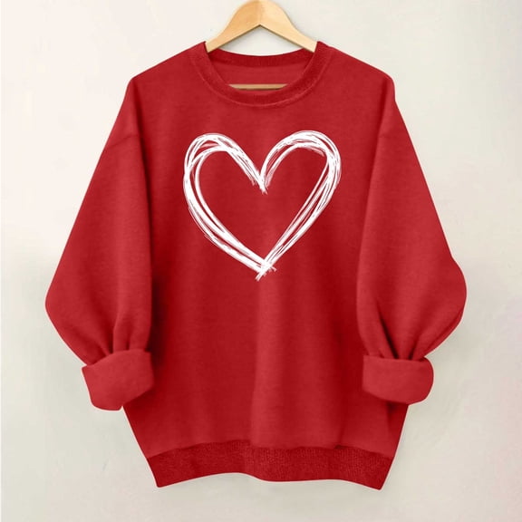 Qepwscx Womens T Shirts Long Sleeve Red Valentine'S Day Crewneck Sweatshirt Love Heart Printed Womens Blouses Cute Tops Pullover Sweatshirt Graphic Tshirts Holiday Outfits Tee Tops