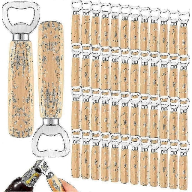 50 Pcs Wood Wine Bottle Opener Stainless Steel Bottle Opener Wood Handheld Heavy Duty Bartender Bottle Openers Cider Bottle Opener Engraved Gift Set F