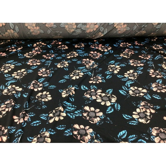 Printed DTY Spandex Stretch Apparel Fabric Pink Blue Black Floral I314