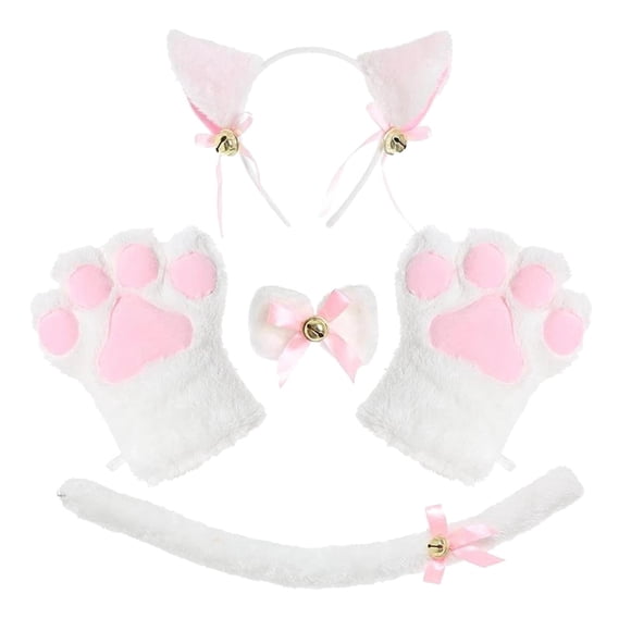 Disfraz de gato, gorro de cosplay, guantes de , cola para disfraces de Blanco Zulema Traje de juego de cosplay