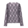 thumbnail image 3 of LYEAA Lace Long Sleeve Tops for Women Crew Neck Solid Color Sheer Mesh Fitted T-Shirts Casual Dressy Comfort Fashion Pullover Gray S, 3 of 8