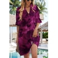 thumbnail image 2 of Vestido QACOHU con cuello en V, volantes en las mangas y flores moradas, talla L, 2 of 5