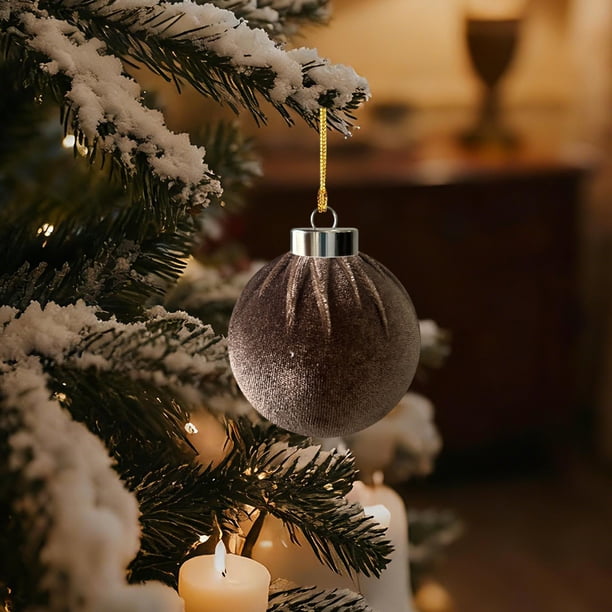 Bolas navideñas de terciopelo flocado de 8 cm | Adornos navideños de plástico con anilla metálica | Elegante decoración navideña para árbol, chimenea y hogar