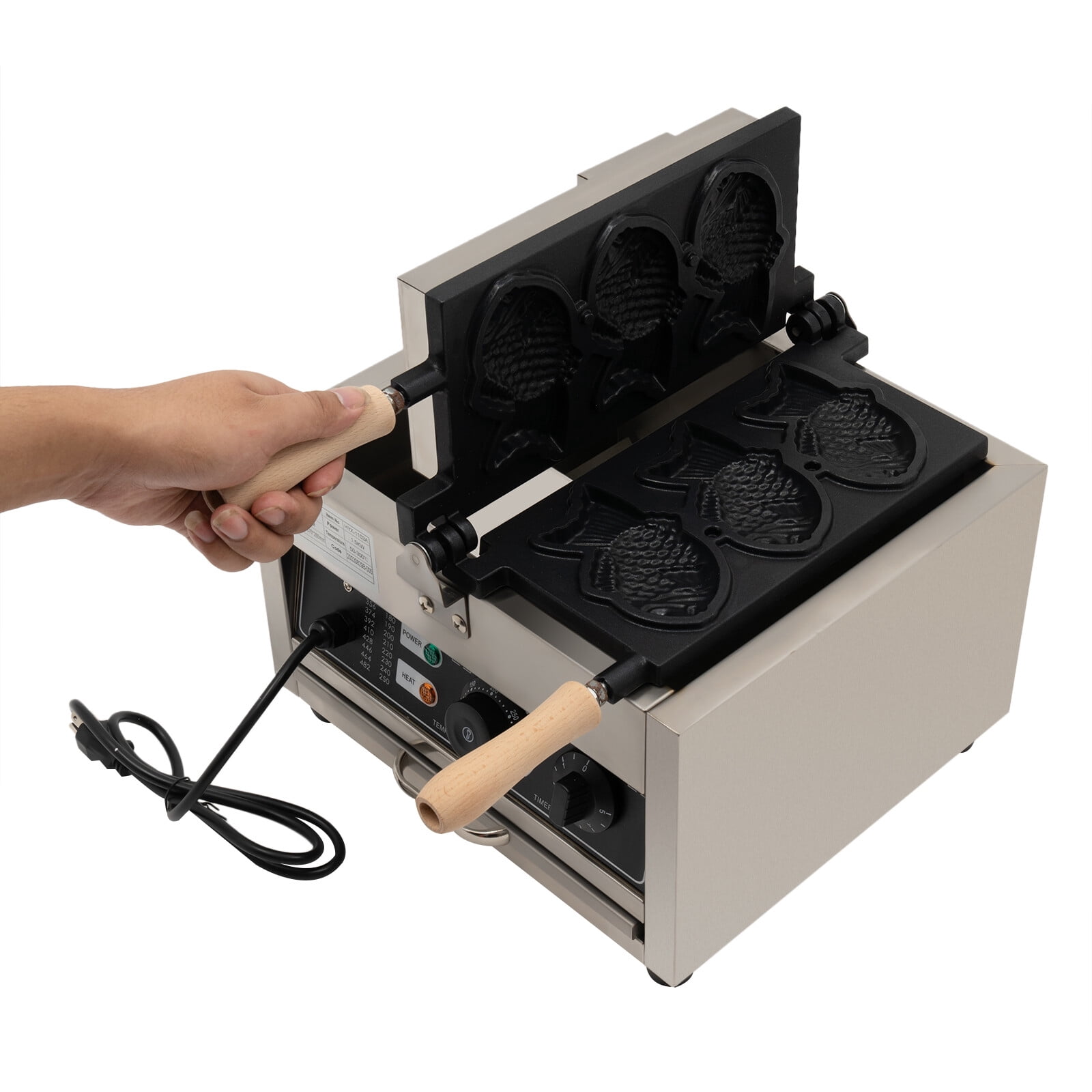 Non-stick Electric Taiyaki Maker Waffle Maker Machine Fish Baker Machine Fish Shaped Waffle Cones with Non Stick Cooking Plate for Food Stores Restaurants, Making Waffles