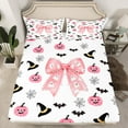 thumbnail image 2 of Manfei Ghost Bowknot Queen Sheet Sets for Girls, Magic Witch Hat Flat Sheet, Halloween Bat Print Queen Fitted Sheet, Microfiber Bedroom Decor, 4 Pieces, 2 of 7