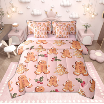 Manfei Lovely Gingerbread Bedding Comforter Set 7-Piece for Girls Boys, Merry Xmas Gifts King Bedding Sets, Happy New Year Bed Sheets, Ultra Soft Home Decor