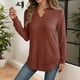 thumbnail image 1 of MHFRRA Camiseta de Manga Larga con Cuello En V para Mujer, Informal, de Rayas Suaves y Cepilladas, para Uso Diario, Cómoda, Elástica y Básica. Rojo Ladrillo, 1 of 4