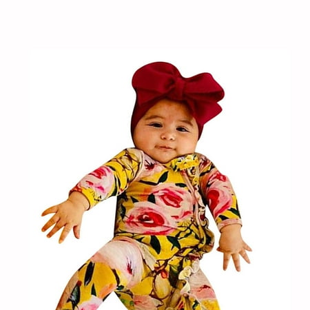 

RPVATI Unisex-Baby Infant Footed Sleep with Headband Summer Full Floral Printed Clothes Button Long-Sleeve Jumpsuit 3M-18M