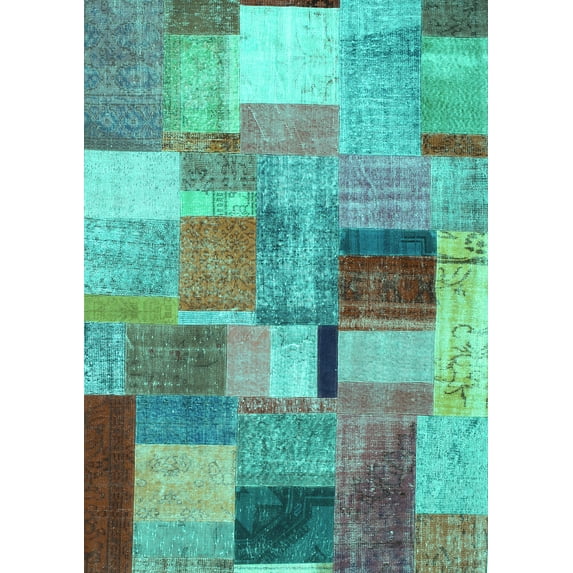 Ahgly Company Indoor Rectangle Patchwork Turquoise Blue Transitional Area Rugs, 7' x 9'