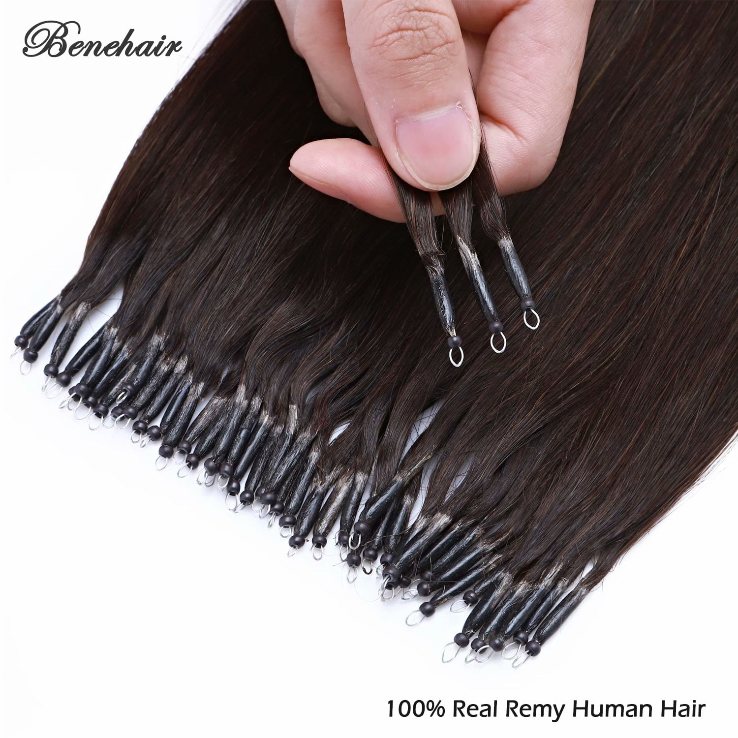 Benehair Human Hair Extensions 1g Nano Ring I Tip Remy Hair Loop in Microlink Full Head Women Seamless Brown 50g
