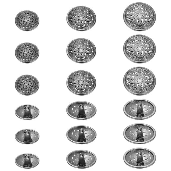 Metal Round Hollow Buttons, Retro Hollow Shank Sewing Buttons for Coat Shirt 15/20/25 mm & 18 Pack & Black