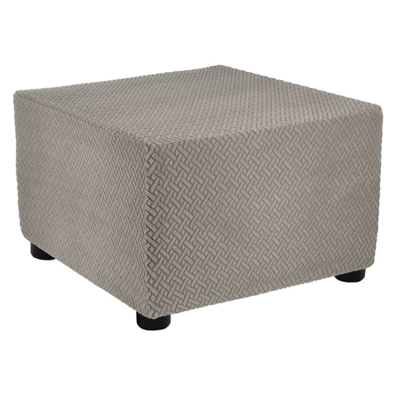 Twill Stretch Ottoman Cover Square Fit Length 23"-27", Medium, Taupe