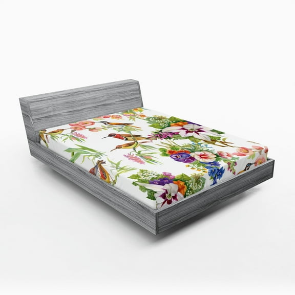 Ambesonne Floral Fitted Sheet 2 Pcs Set, Exotic Spring Flowers, California King, Multicolor
