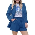 thumbnail image 4 of 2 Piece Women's Open Front Long Sleeve Blazer & Solid Shorts Pants Suit Sets, 4 of 6