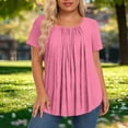 thumbnail image 6 of ClodeEU Women's Round Neck Short Sleeve Pleated Flowy Tunic Top,Casual Loose Curved Hem Blouse Pink,Women's Plus XXXXL, 6 of 6