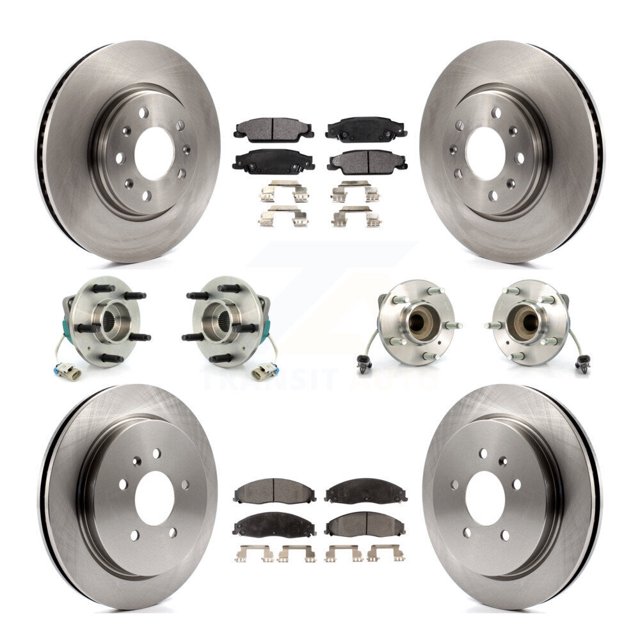 Transit Auto Front Rear Hub Bearings Assembly Disc Brake Rotors and Ceramic Pads Kit (10Pc) for Car Cadillac CTS with Sport Suspension - Left Right Side (Driver Passenger) KBB-110207