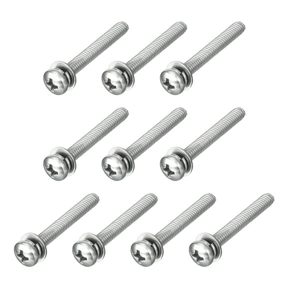 M4 x 30mm 304 Stainless Steel Phillips Pan Head Machine Screws Bolts Combine with Spring Washer and Plain Washers 10Pack
