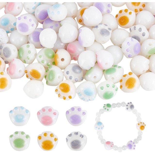 84 piezas de cuentas con forma de huella de pata de gato, colgantes acrílicos con agujero, dijes con forma de huella de garra de gato para hacer joyas, pulseras y collares.