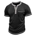 thumbnail image 3 of European Color Blocked Men's Casual Short-Sleeved T-Shirt - Button Open Neck, Pocket Design, 3 of 5