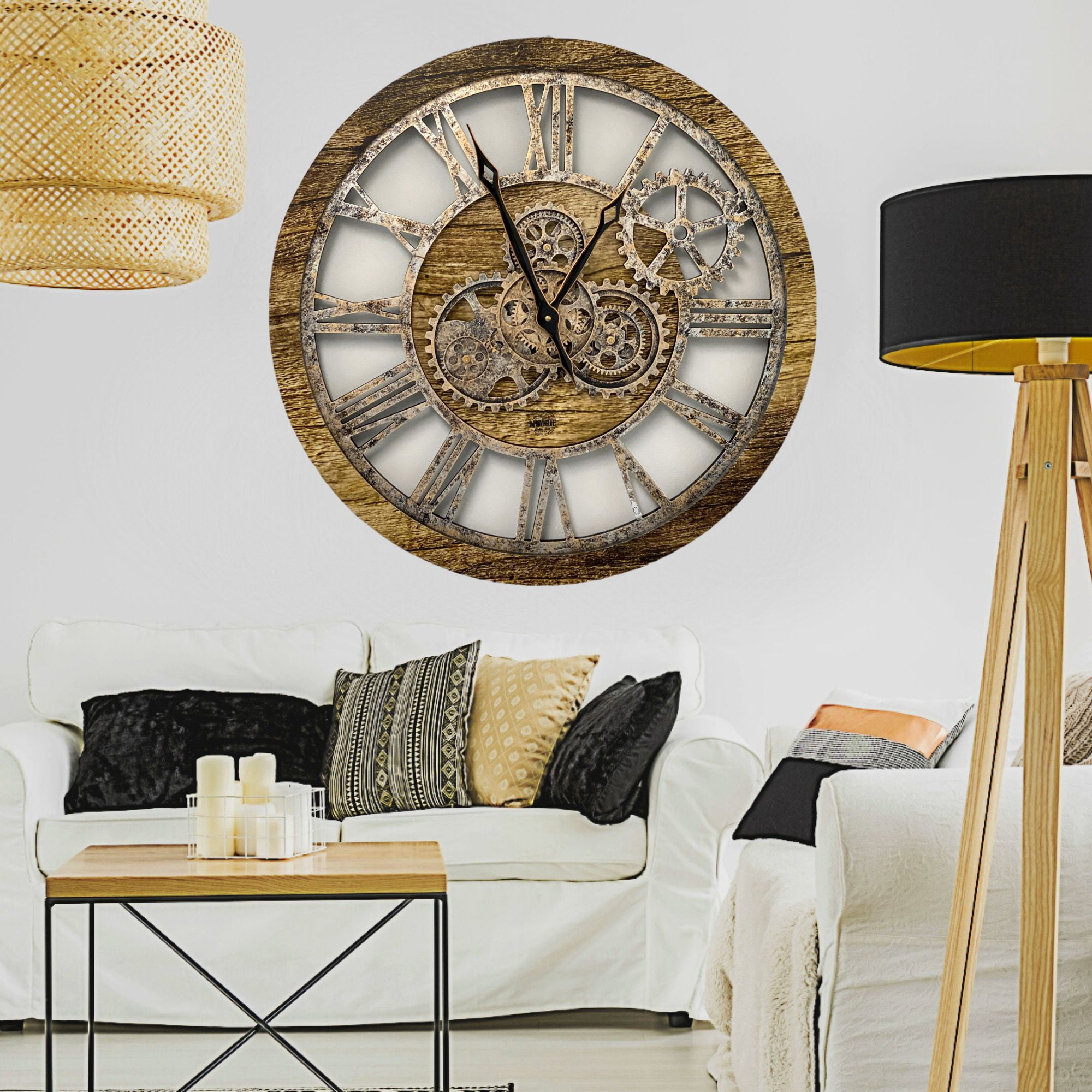 THE GEARS CLOCK Wall Clock with Real Moving Gears AM-LI_ 24 in Round Gold-Antique