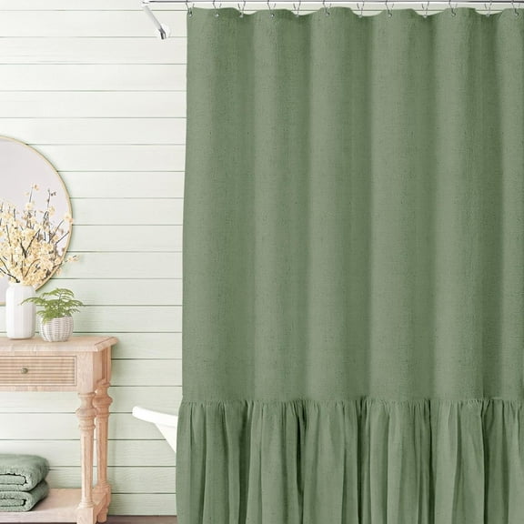 XmhyTop-A 1 Piece Shower Curtain Farmhouse, Ruffle Hem, Linen, Country, Vintage, Rustic Shower Curtain, 91*183cm,Stylish Decor for Home Bathroom,Green