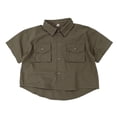 thumbnail image 5 of OGLCCG Boys Short Sleeve Cargo Shirts Classic Collared Button-Down Tshirt Solid Color Cotton Shirt with Chest Pocket for Toddler 1-7 Years, 5 of 5