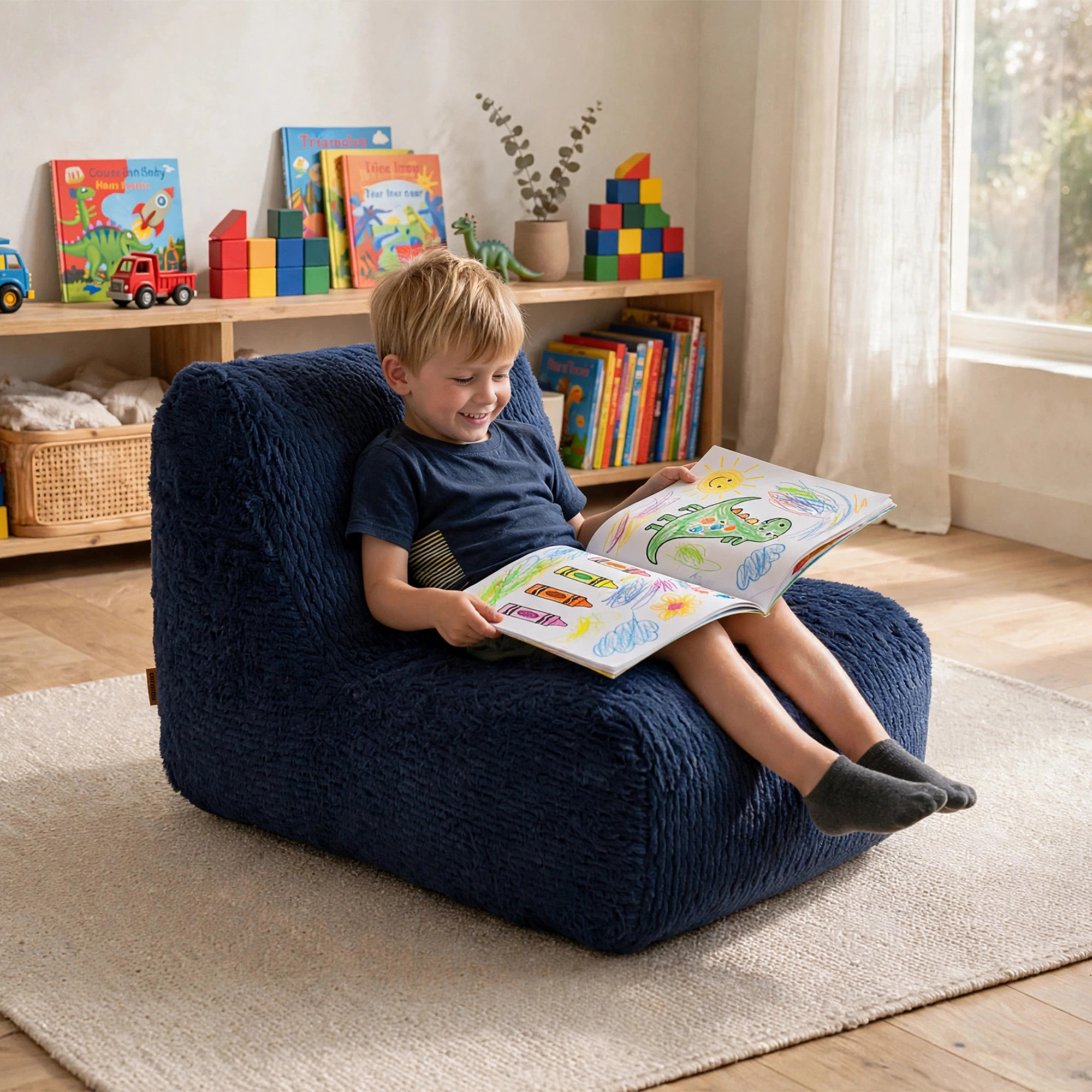 Big Joe Modora Kids Bean Bag Lounger, Starry Night Featherridge Fabric
