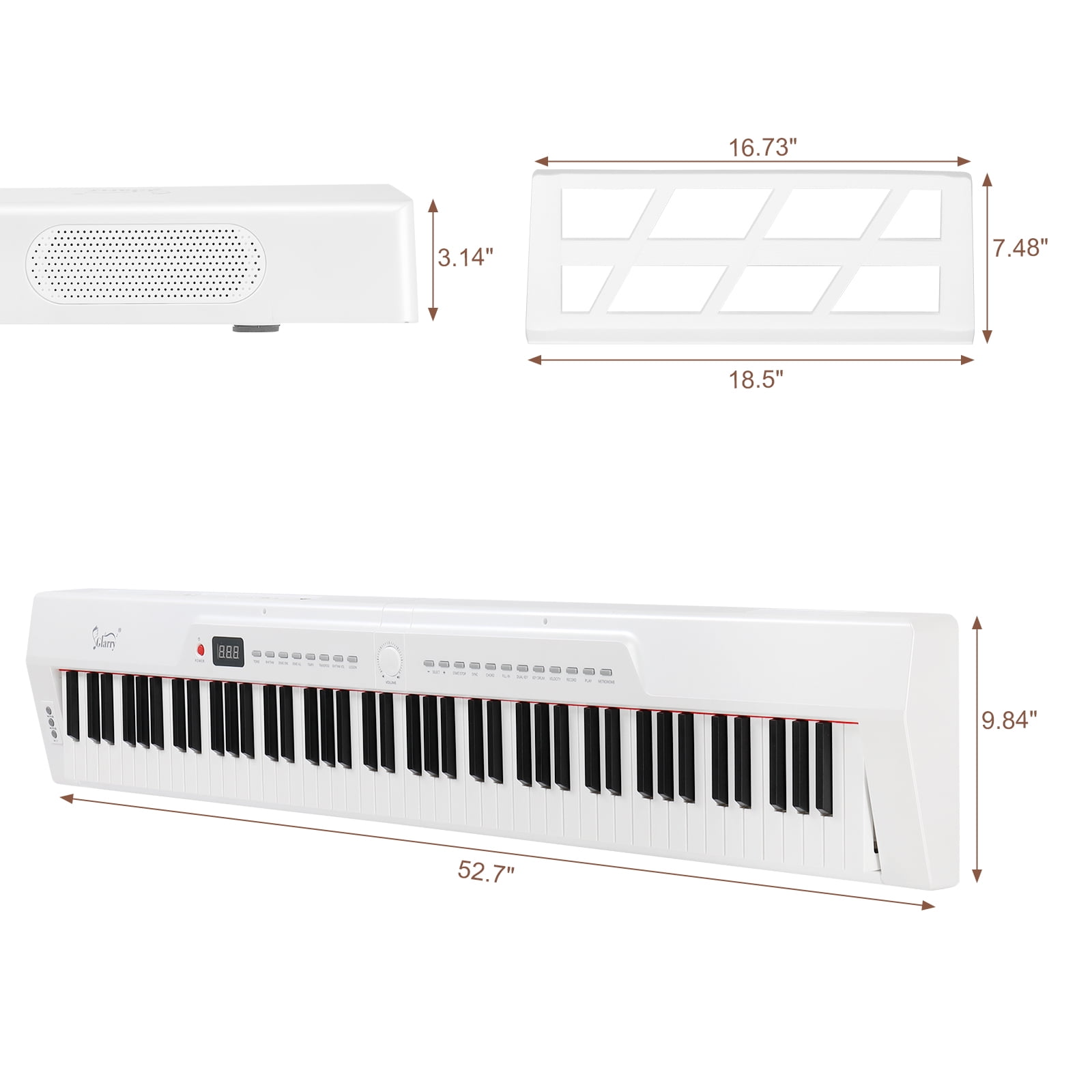 Glarry Digital Piano 88-Key Semi-Weighted Action, Electronic Keyboard Set with Stand, 3-Pedal Unit for Beginners, White