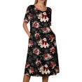 thumbnail image 5 of Women's Halloween Print Round Neck Dress with Pockets Short Sleeve Loose Midi Casual Dress Plus Size for Autumn Daily Wear Party Red M, 5 of 6
