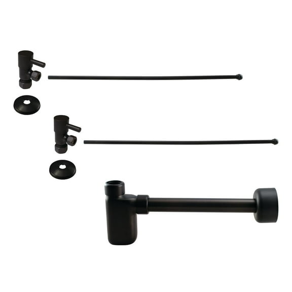 Westbrass Console Sink Trim Kit with European flat trap and 1/4-Turn Lever Handle Angle Stops, Oil Rubbed Bronze