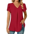 thumbnail image 2 of 2023 Women's Summer Fashion Chiffon Shirt V Neck Short Sleeved Tunic Top Suitable For Leggings, 2 of 2