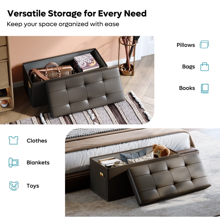 Pinmoco 30" Foldable Leather Storage Ottoman Bench photo 3