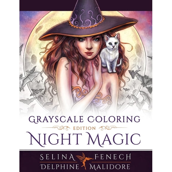 Night Magic - Grayscale Coloring Edition, (Paperback)