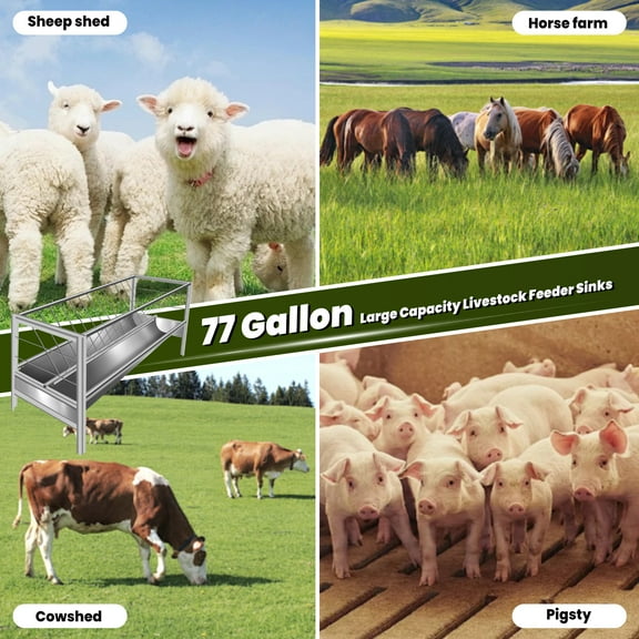 Sheep Feed Trough 88 Gallon, Stainless Steel Durable Livestock Feeder 59x19.6x33.4in, Ideal for Goats, Sheep and Cows on Farms